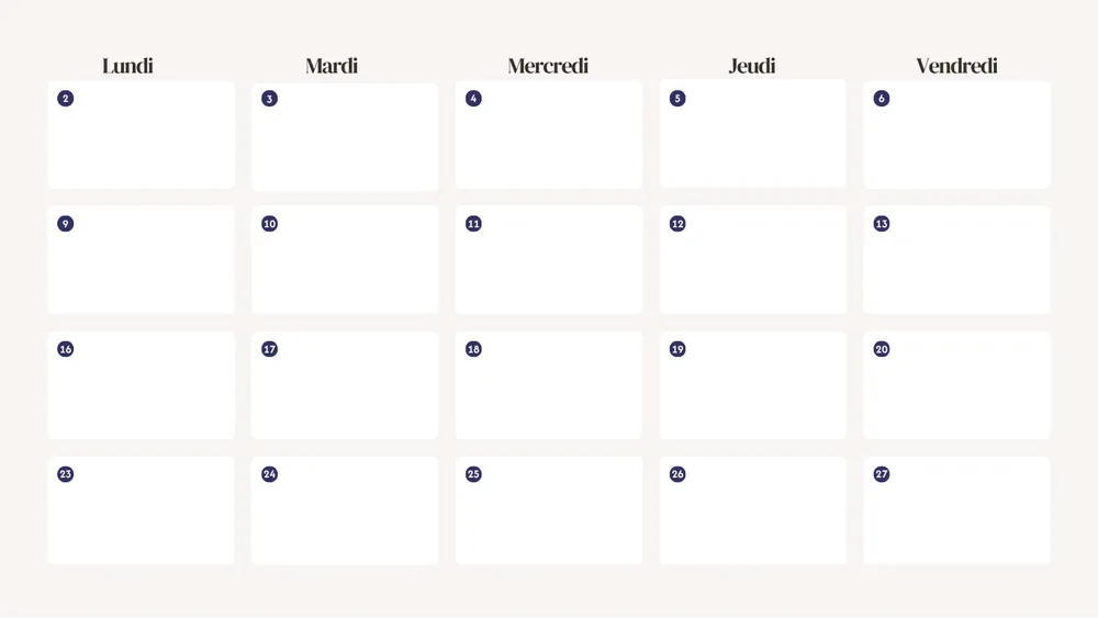 Extrait d'un calendrier éditorial LinkedIn