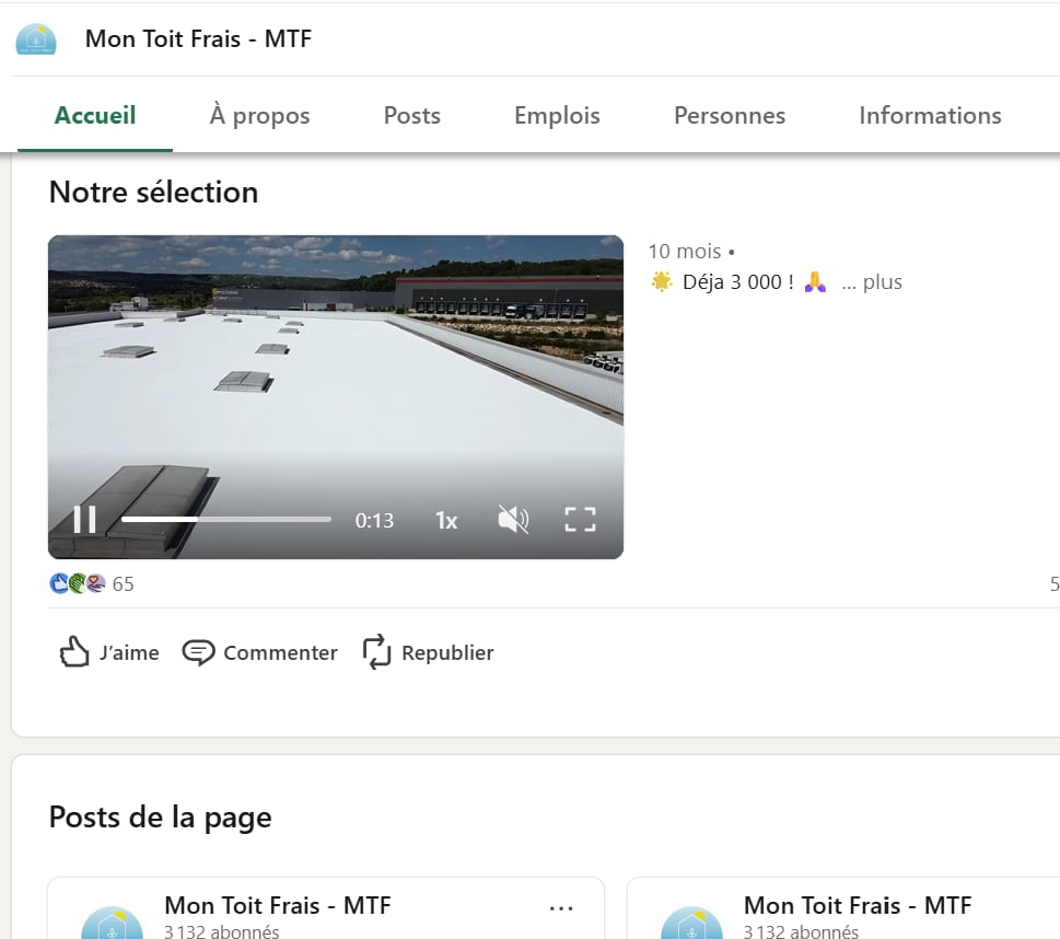 La page entreprise LinkedIn de Mon Toit Frais