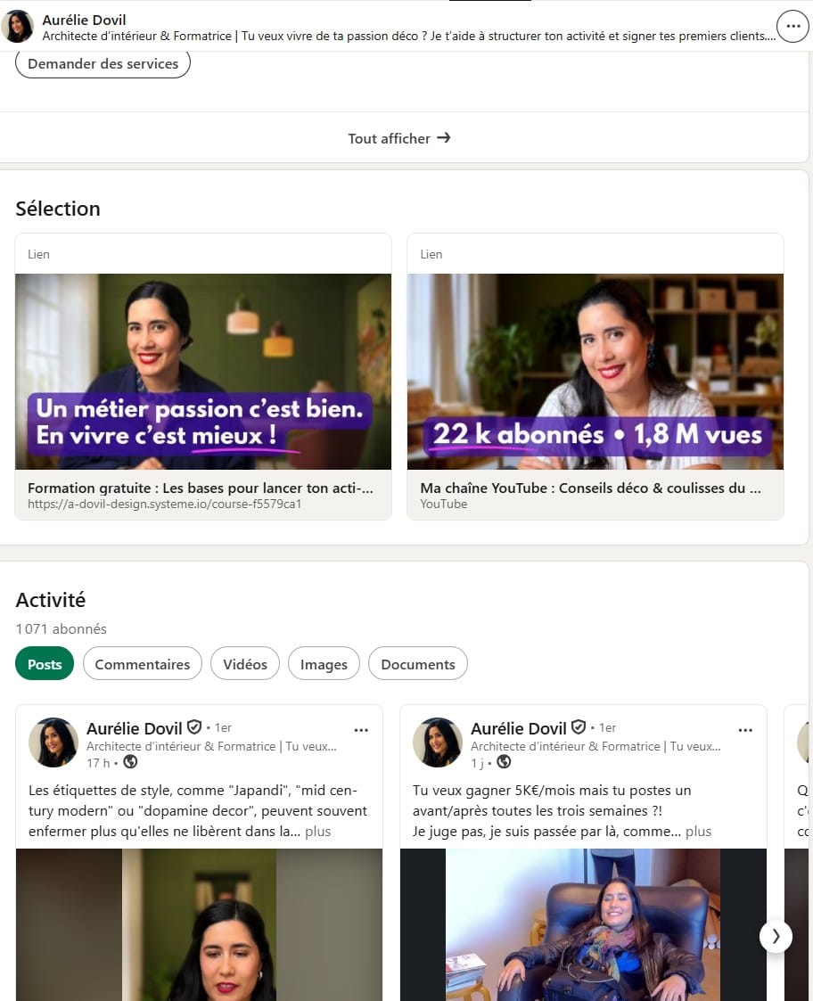Profil et bannière LinkedIn Aurélie Dovil