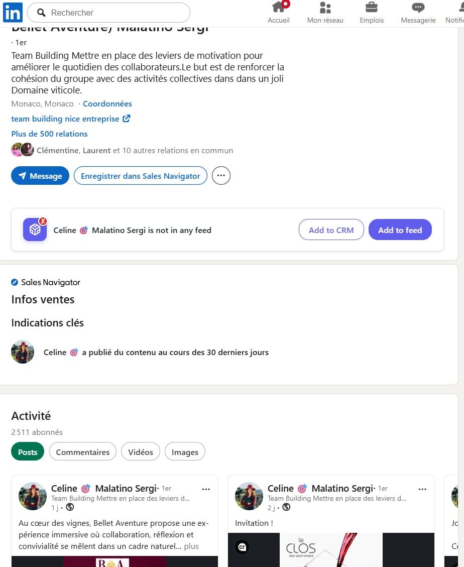 Section Sélection sur le profil de Celine