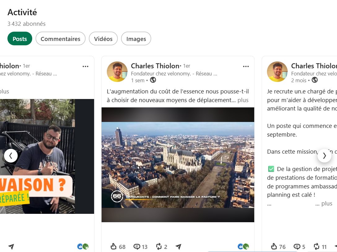 Le fil d'activité LinkedIn de Charles Thiolon