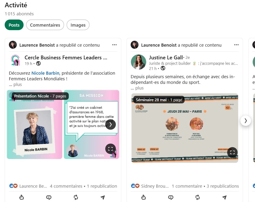 Activité récente du profil LinkedIn