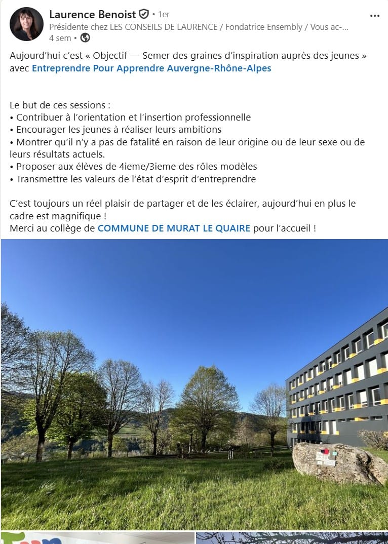 Post de Laurence Benoist sur ses valeurs