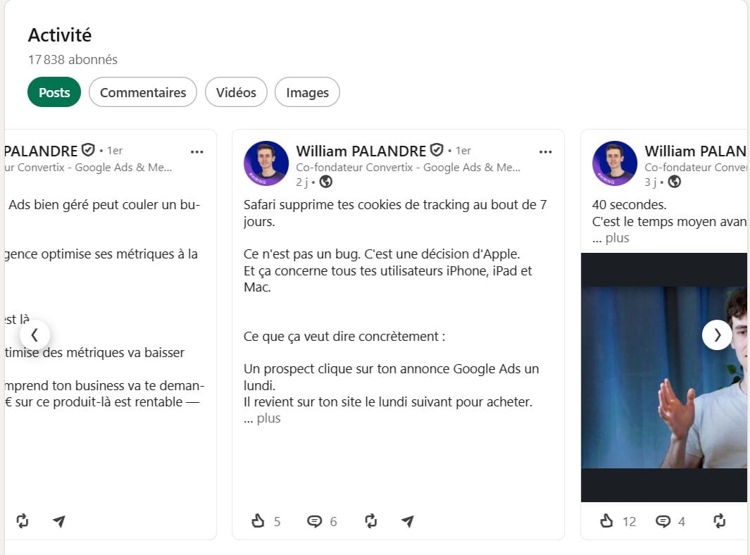 Posts LinkedIn de William Palandre