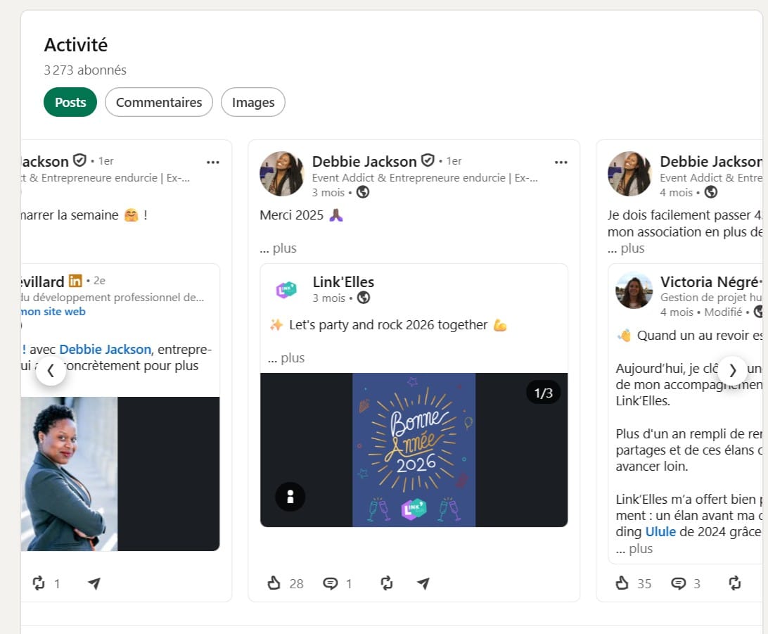 Profil LinkedIn Debbie Jackson - double activité