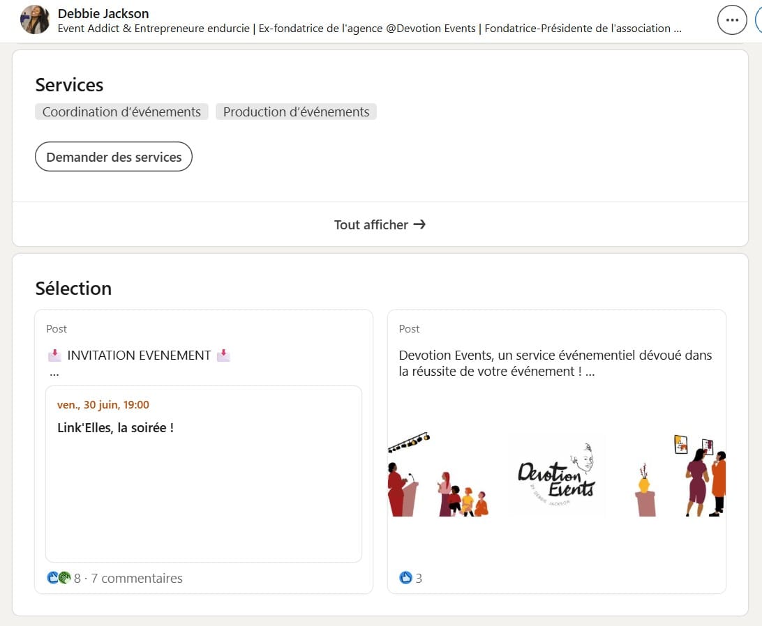 Section Sélection LinkedIn Debbie Jackson