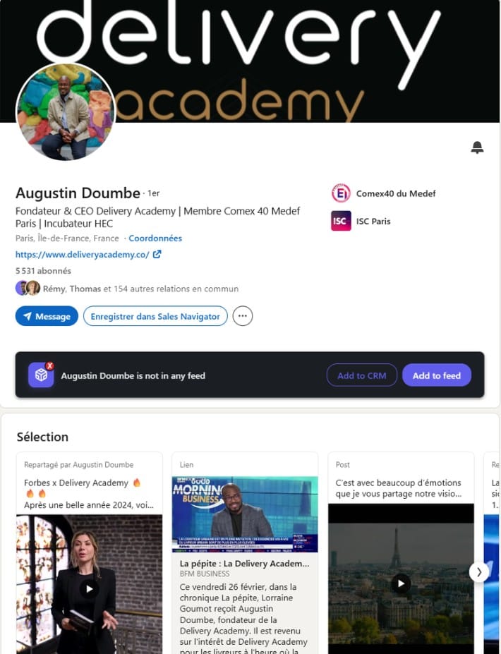 Section sélection du profil LinkedIn