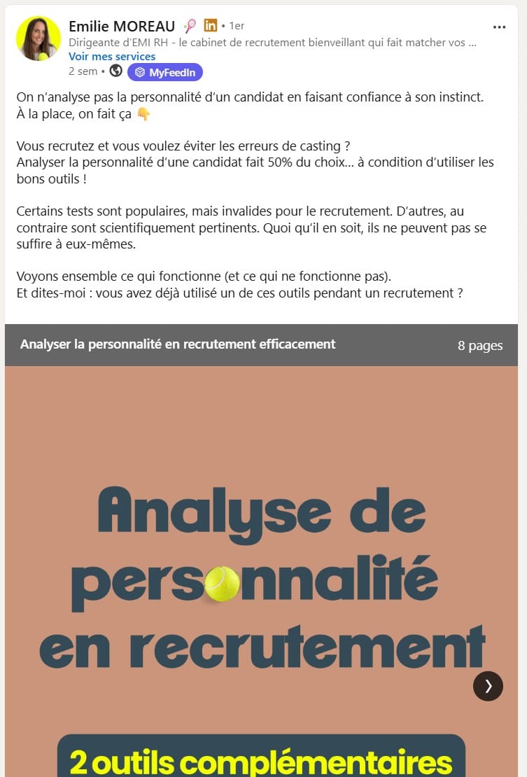 Exemple de post à fort potentiel de conversion - Emi RH