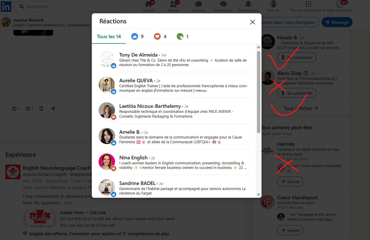 Les réactions à un post de Joanna Richard : surtout des coachs et des formateurs en langues