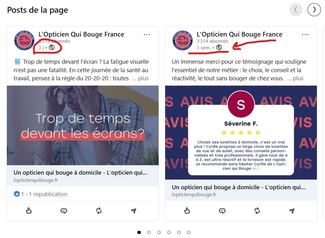 Page entreprise L'Opticien qui Bouge sur LinkedIn