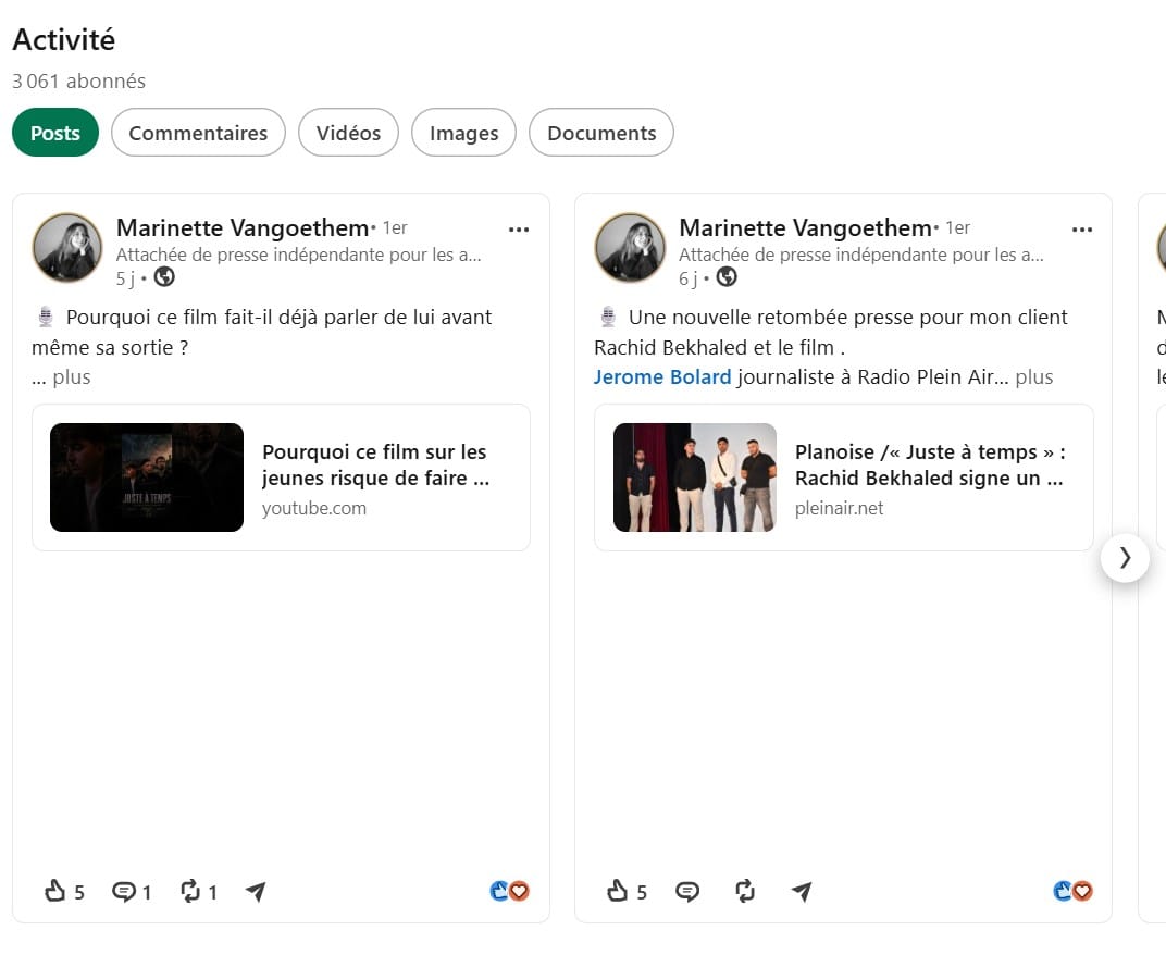 Fil de publications LinkedIn de Marinette Vangoethem