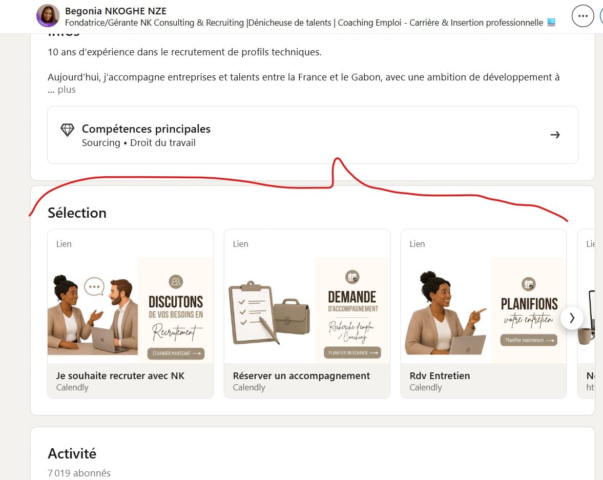 Section Sélection du profil LinkedIn