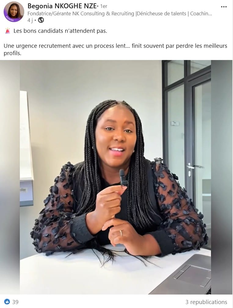 Post vidéo de Begonia sur les process de recrutement