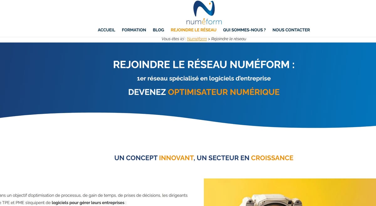 Landing page franchise Numeform