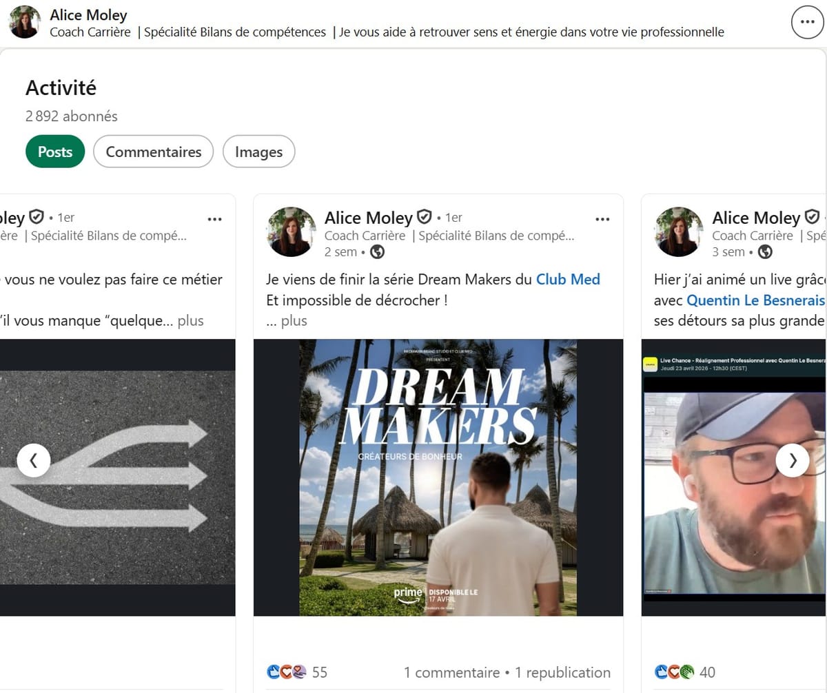 Contenu LinkedIn d'Alice Moley