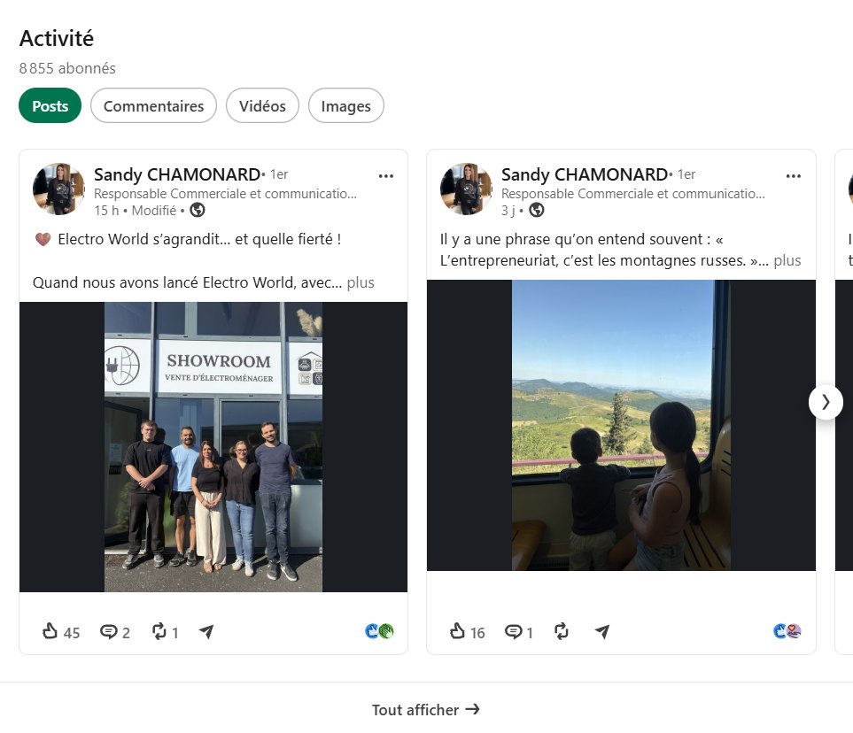L'activité LinkedIn de Sandy Chamonard et les réactions à ses posts