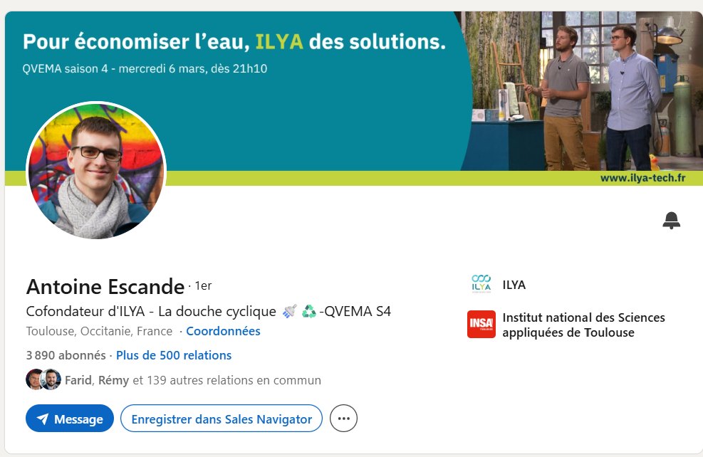 Le haut du profil LinkedIn d'Antoine Escande, cofondateur d'ILYA