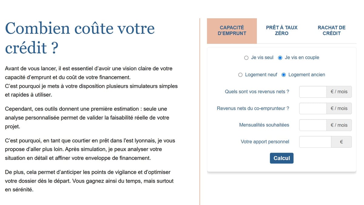 Simulateur de prêt sur le site de Sophie Boulmer