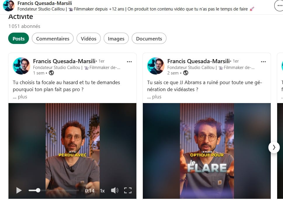 Contenu vidéo Studio Caillou sur LinkedIn