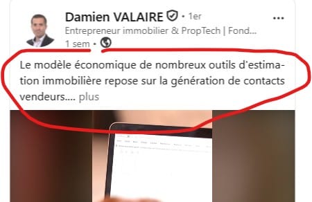 Publication LinkedIn avec accroche de Damien Valaire